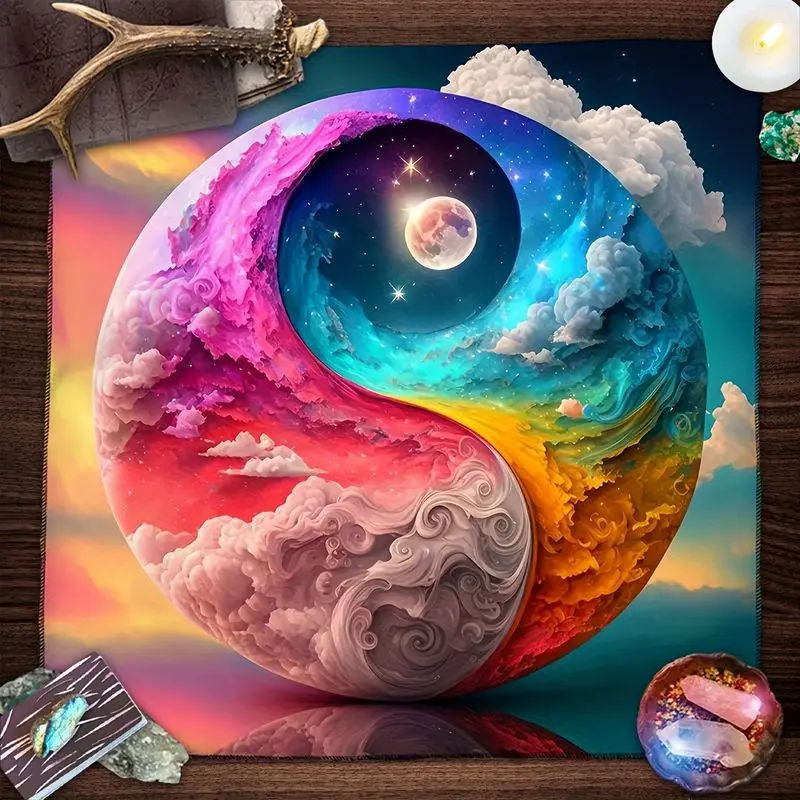 VIKAMA Rainbow Yin Yang Tai Chi Tarot Tablecloth Altar Cloth for Divination Spiritual Meditation Room Decor Witchy Aesthetic