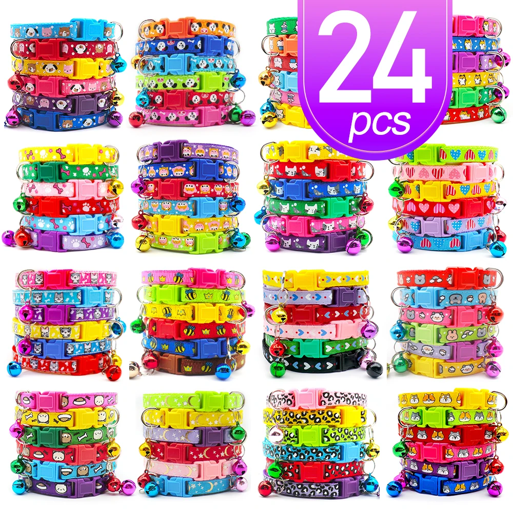 Wholesale 24Pc Pet Dog Collar Cute Paw Print Cat Adjustable Puppy Neck Strap Personalized Reflective Neck Ring Ties Rabbit Plate