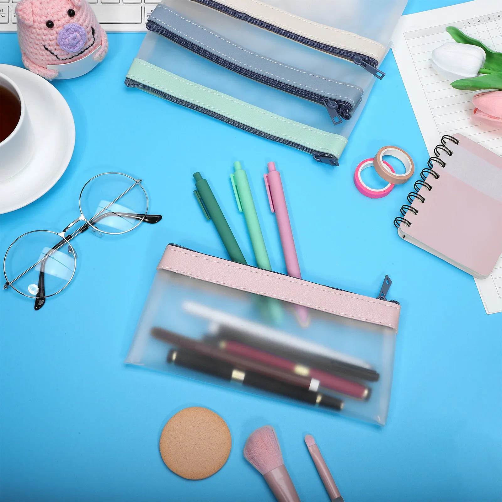 

4Pcs Versatile Semi-Clear Zipper Pouches Pencil Organizer Pen Storage Bags Cash Pouch Coins Bag Clear Makeup Bag Stationery