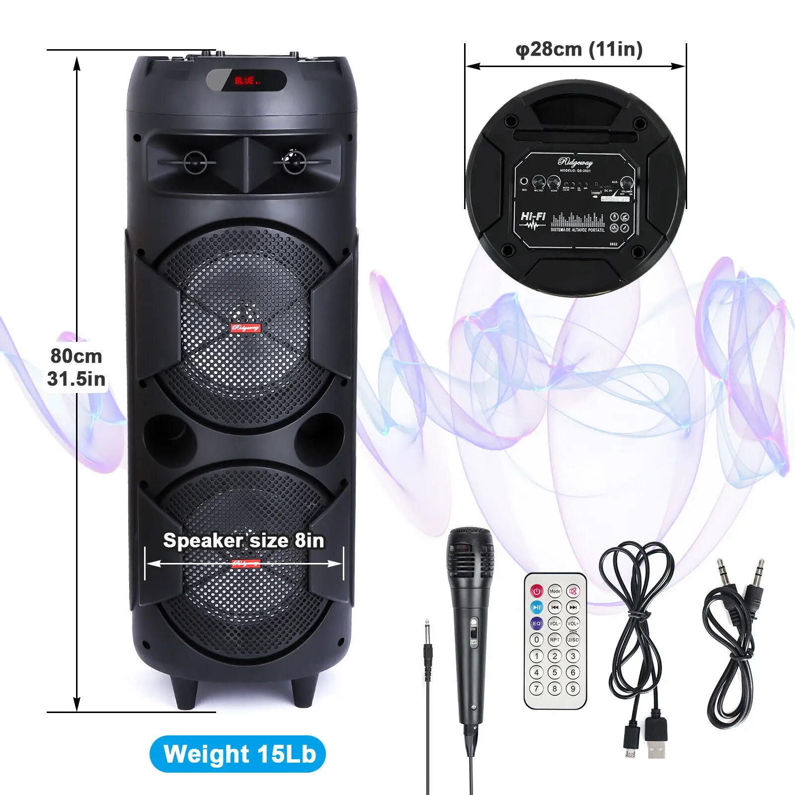5000W Portable Bluetooth Speaker Heavy Bass Dual 8 \