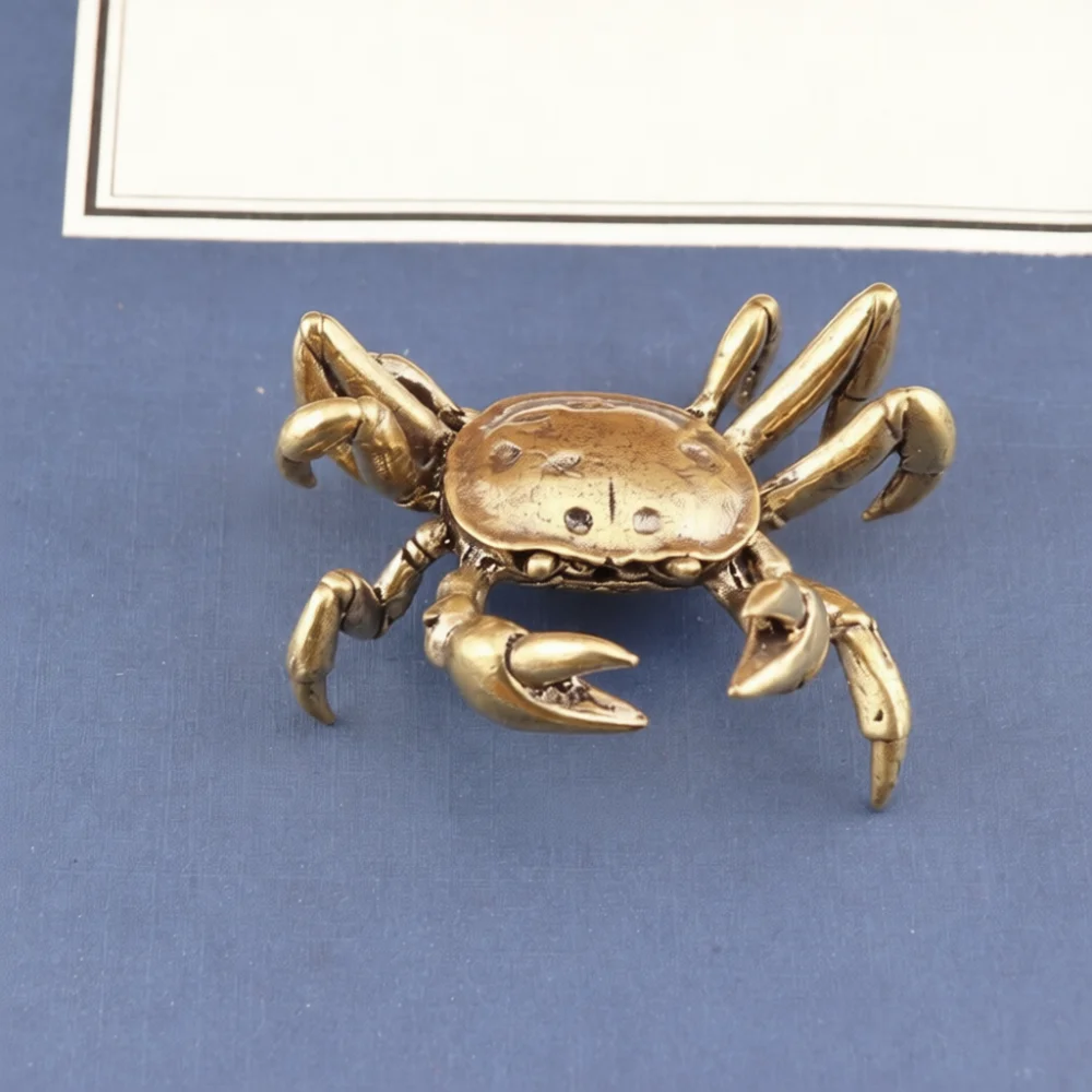 Artistic Solid Brass Crab Figurine Desktop Ornament Retro Metal Pen Stand Vintage Craft Decoration Tea Pet Gift Home