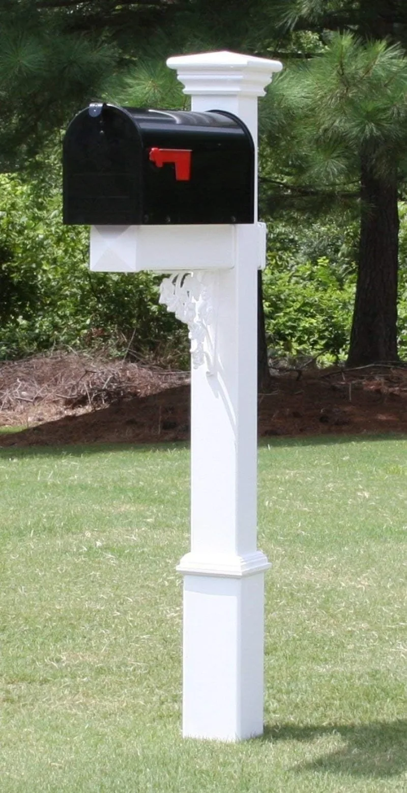 The Hoover Mailbox with White Vinyl Post Included Complete Decorative Curbside Mailbox System with Classic Traditional Style