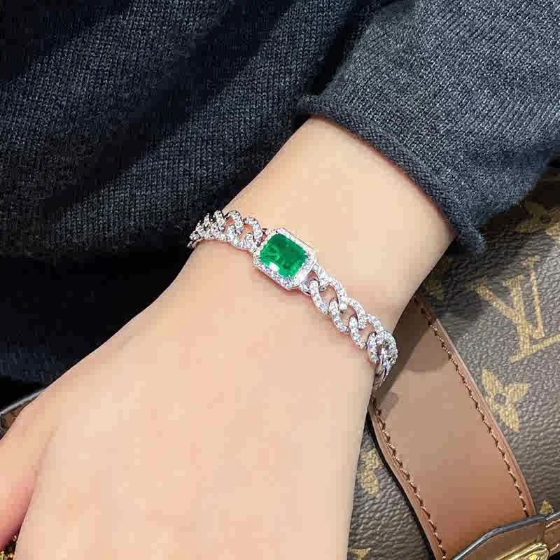 

Cuban Chain Cultivation Emerald Bracelet for Women 925 Silver Gold Plated Birthstone Bracelets Sterling Silver Bracelets Charm