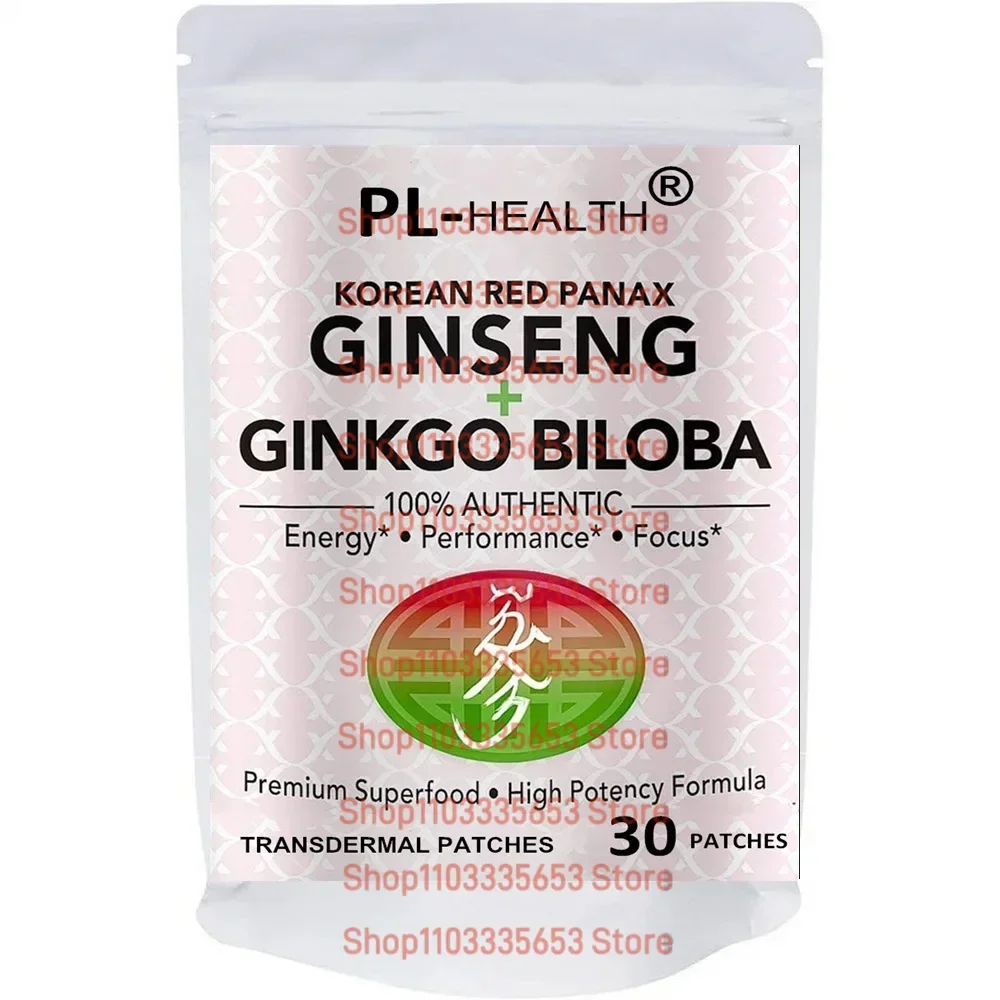 30 Patches Korean Red Panax Ginseng Transdermal Patches With Ginkgo Biloba Energy, Performance  Focus for Men & Women