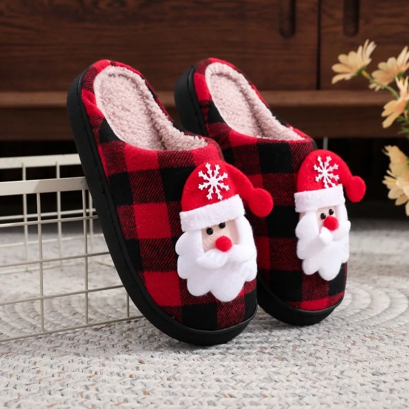 Christmas Winter Men's Women's Slippers Warm Plush Comfortable Couple Floor Home Shoes Santa Claus Soft Plush Indoor Slippers