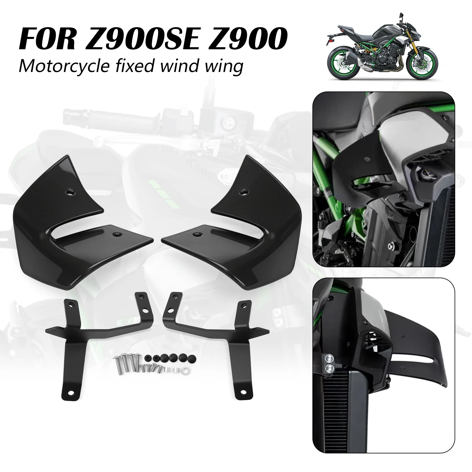 

Для мотоциклов Kawasaki Z900 Z900 SE 2025 2026: Аэродинамические боковые спойлеры (винглеты) для нейкед-моделей, снижающие аэродинамическое сопротивление и улучшающие обдув.