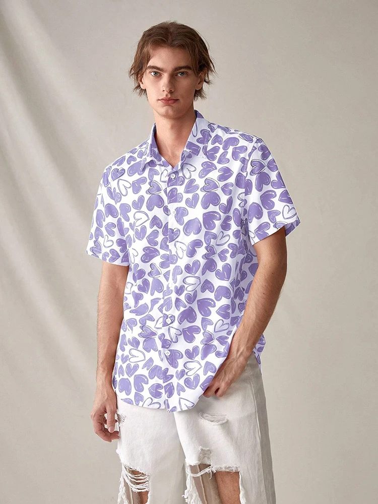 Camisa de manga corta de estilo urbano de moda para hombre, camisa de manga corta para hombre, camisa informal para fiesta de vacaciones junto al mar para hombre