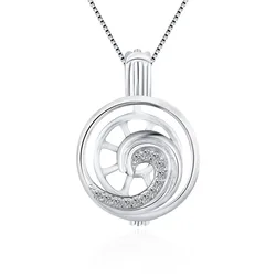 CLUCI 925 Sterling Silver Charms White Cubic Zircon Wave Shape Pearl Cage Locket Pendant for Necklace For Women SC376SB