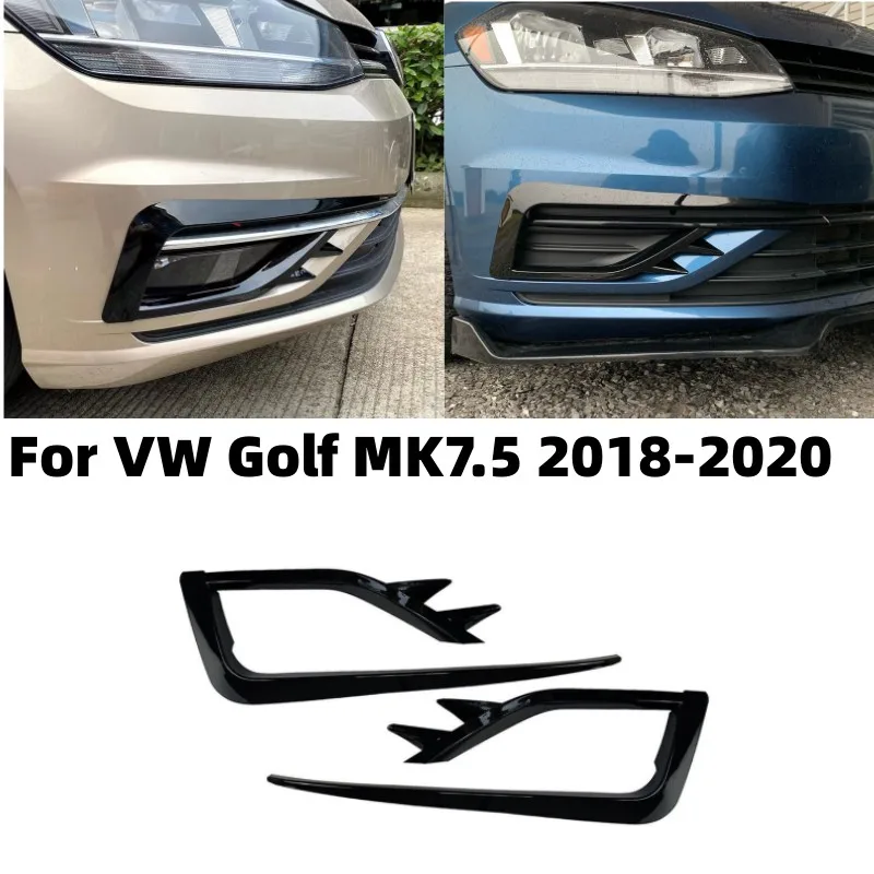 

2PCS Glossy Black/Carbon Fiber Look Car Fog Light Lamp Cover Bumper Grille Trim Wind Knife For VW Golf MK7.5 2017 2018 2019