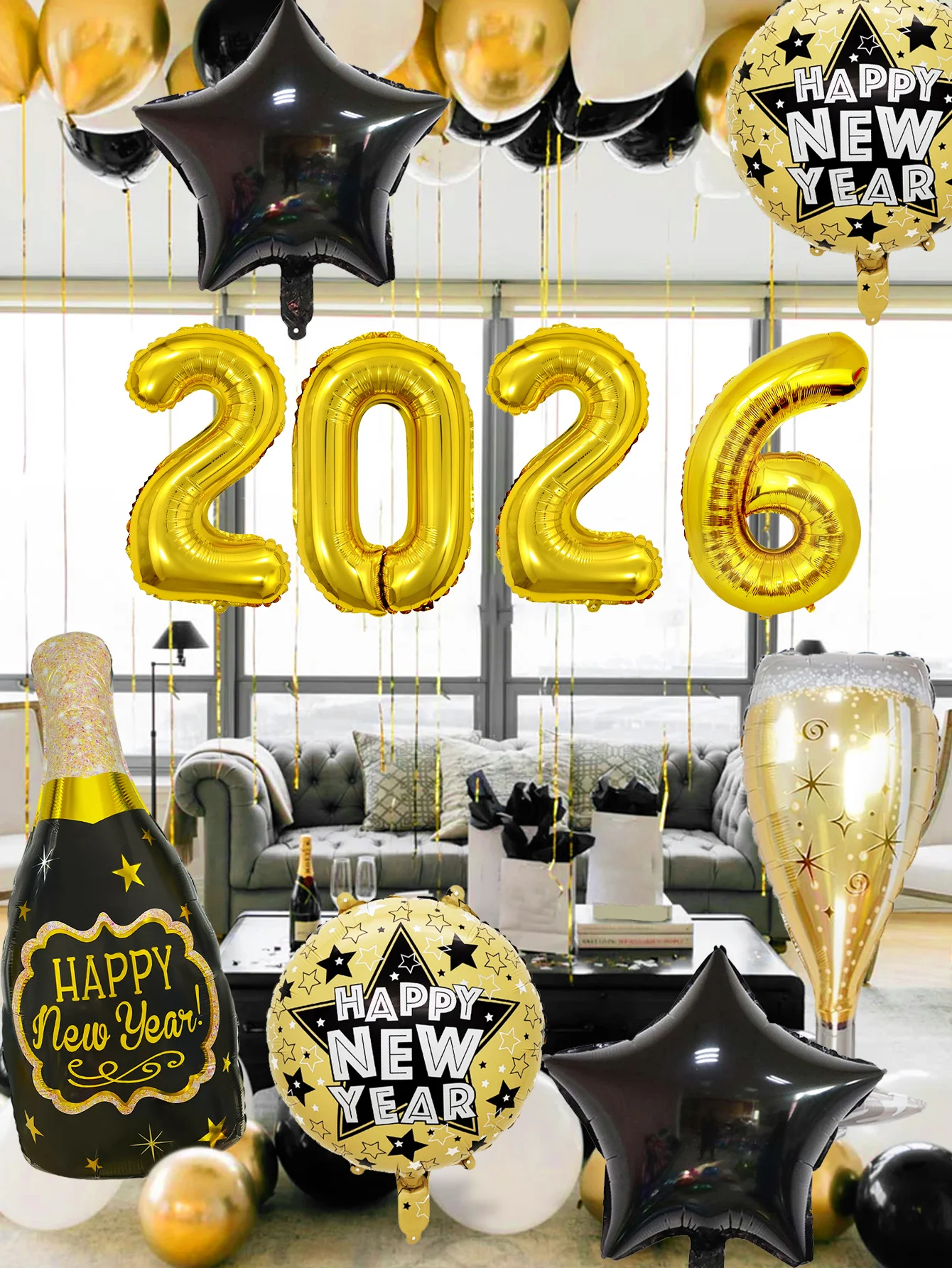 10 قطع/مجموعة بالونات رأس السنة، مناسبة لحفلة رأس السنة الجديدة 2026، لوازم تزيين حفلات رأس السنة الجديدة، موضوع السنة الجديدة