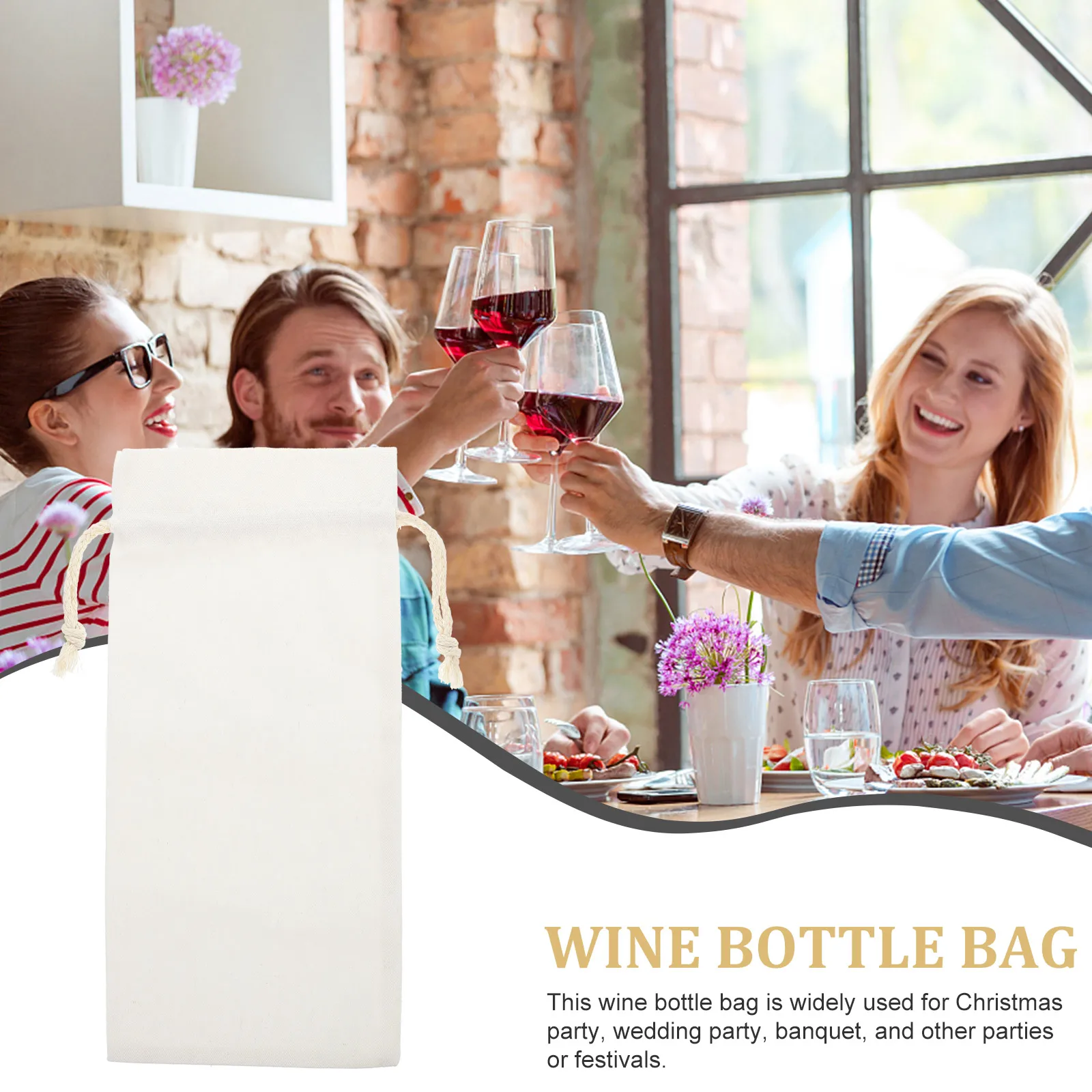 

4 Pcs Linen Burlap Drawstring Gift Bags Reusable Sublimation Blank Bottle Holders 16x35.5cm White Burlap for Wedding