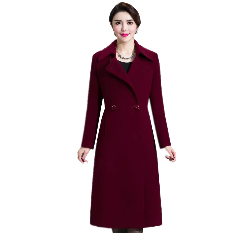 High Quality Women Long Woolen Coat 2025 New Autumn Winter Fashion Elegant Double-Breasted Wool Jacket Female Slim Overcoat W690