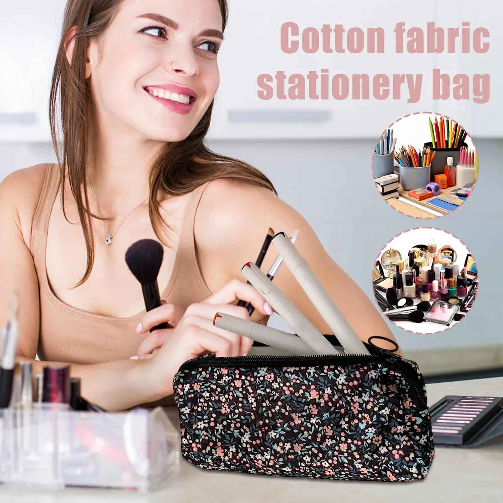 กล่องดินสอนุ่มลายดอกไม้ปัก 3 มิติ น่ารัก 2 ชิ้น สำหรับใส่เครื่องเขียน อุปกรณ์การเรียน