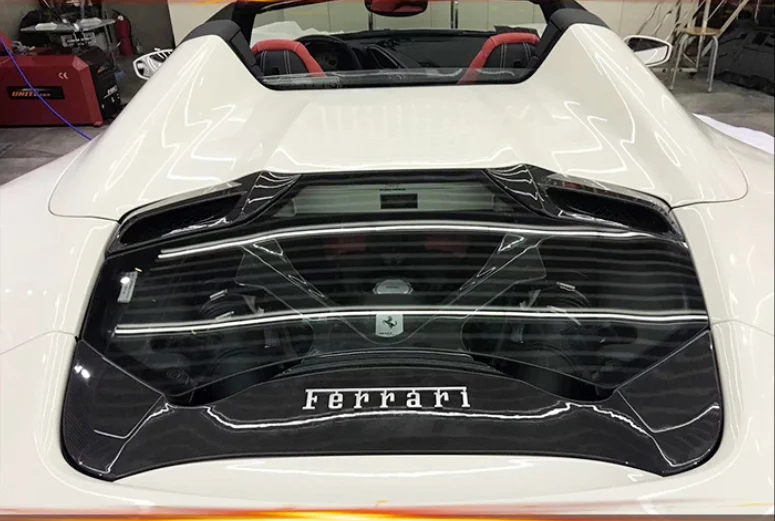 

High Quality Dry Carbon Fiber Rear Glass Engine Hood Rear Car Glass Bonnet Auto Body Parts For Ferrari 488 Spider