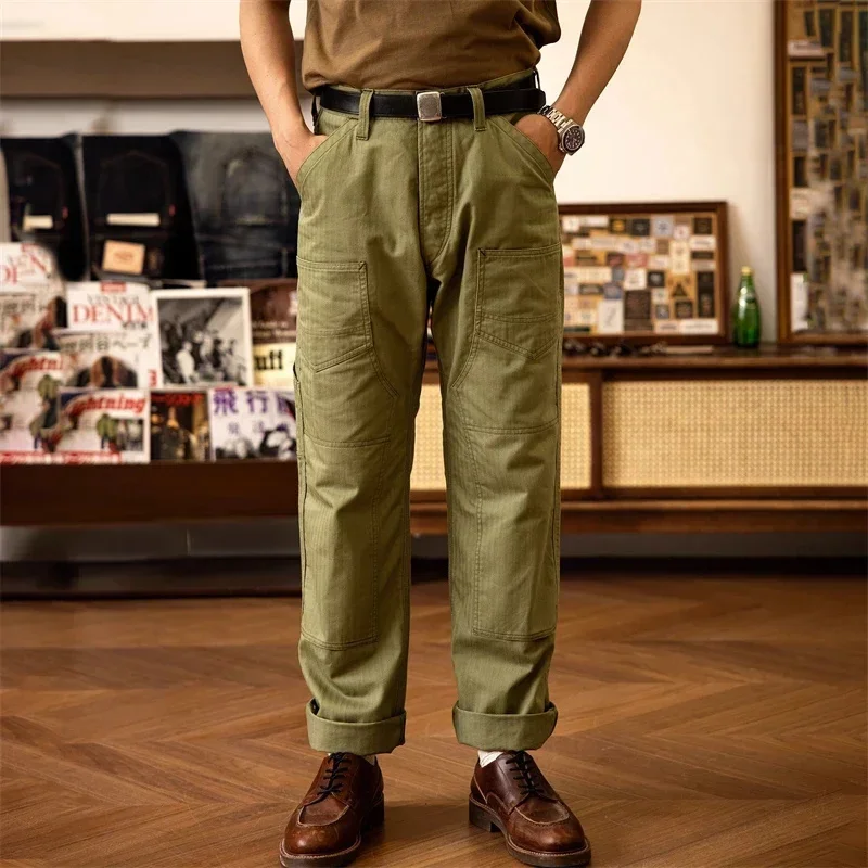 Red Tornado Derrickman Chinos Vintage Workwear สไตล์ Double-Knee กางเกงมอเตอร์ไซค์