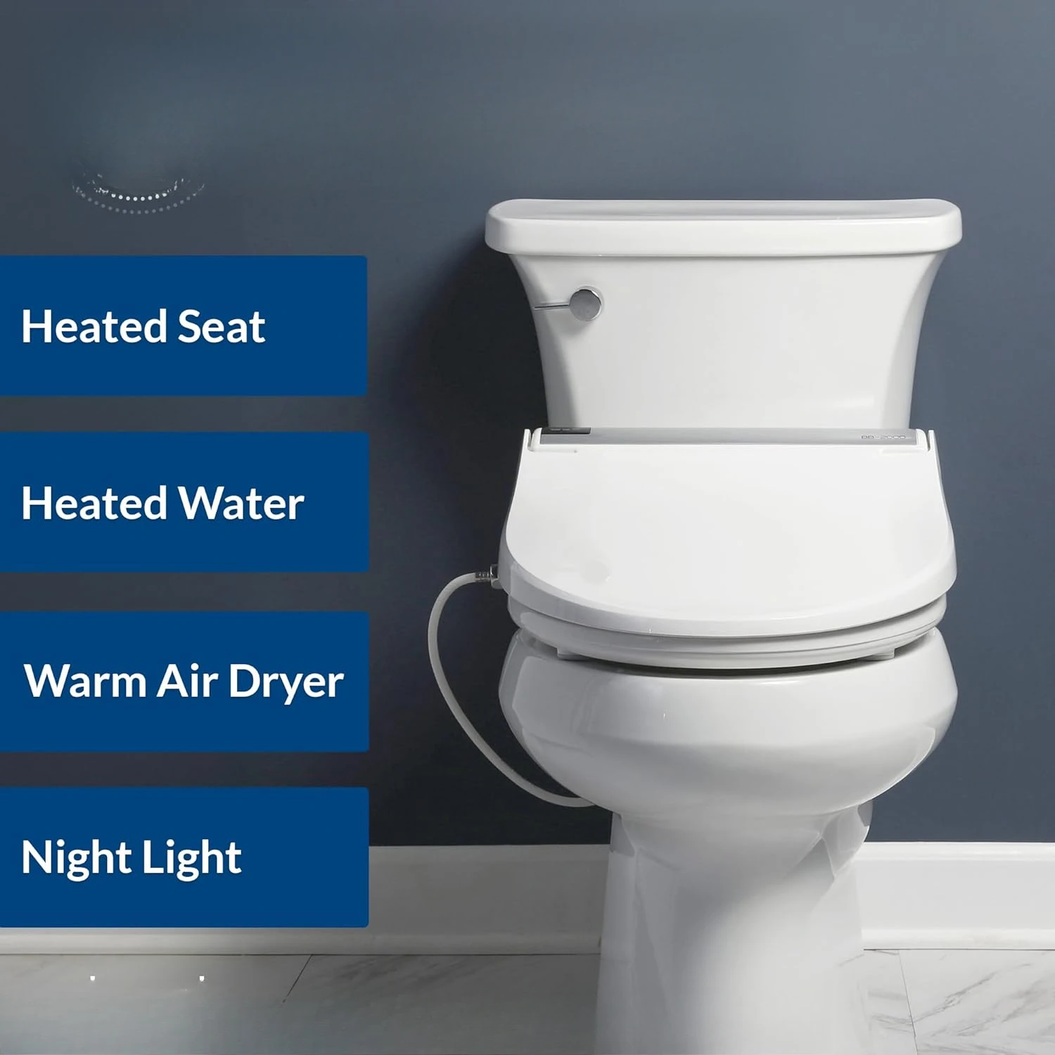 Electric Bidet Toilet Seat, Warm Water with Air Dryer, Heated Seat with Sensor and Slow Close Lid, Night Light