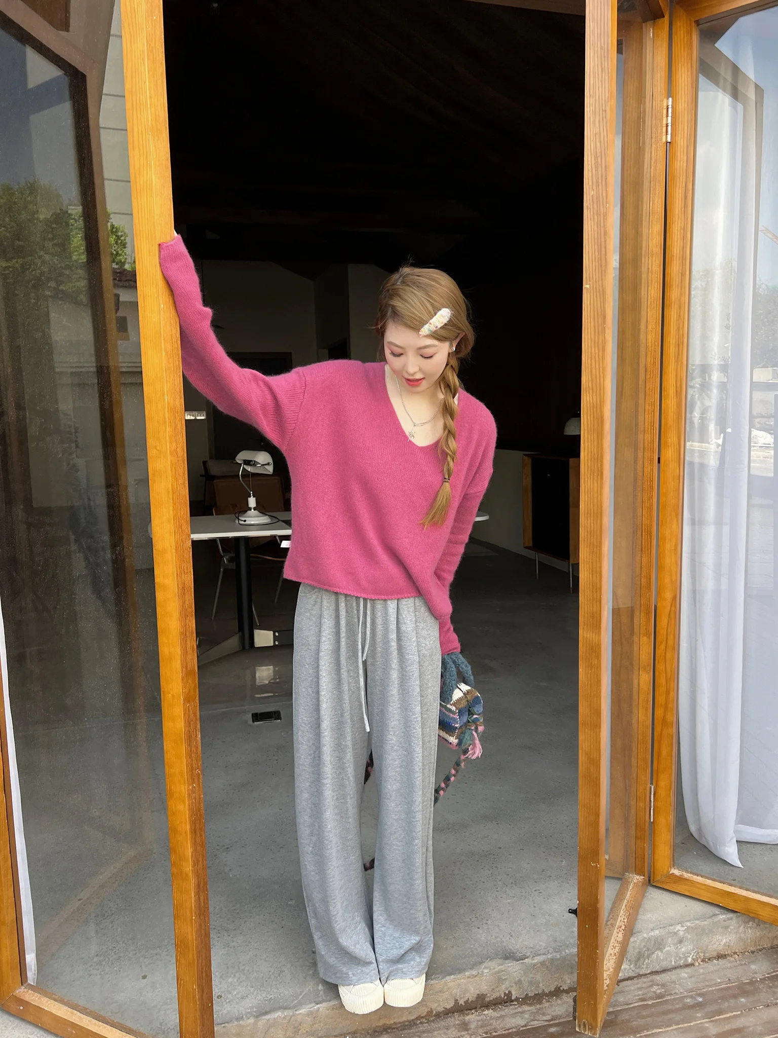 

Женские повседневные брюки Xiao en Meimei с высокой талией, прямые, в пол, осенние, свободного кроя, струящиеся, визуально стройнящие, с широкими штанинами