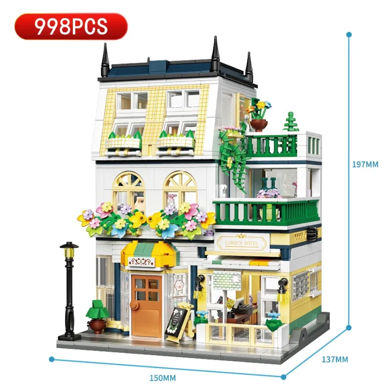 

ZHE GAO Mini City Street View Florist Construction Building Blocks Flower Shop With Lights MOC Toy Model Set For Kids Gifts