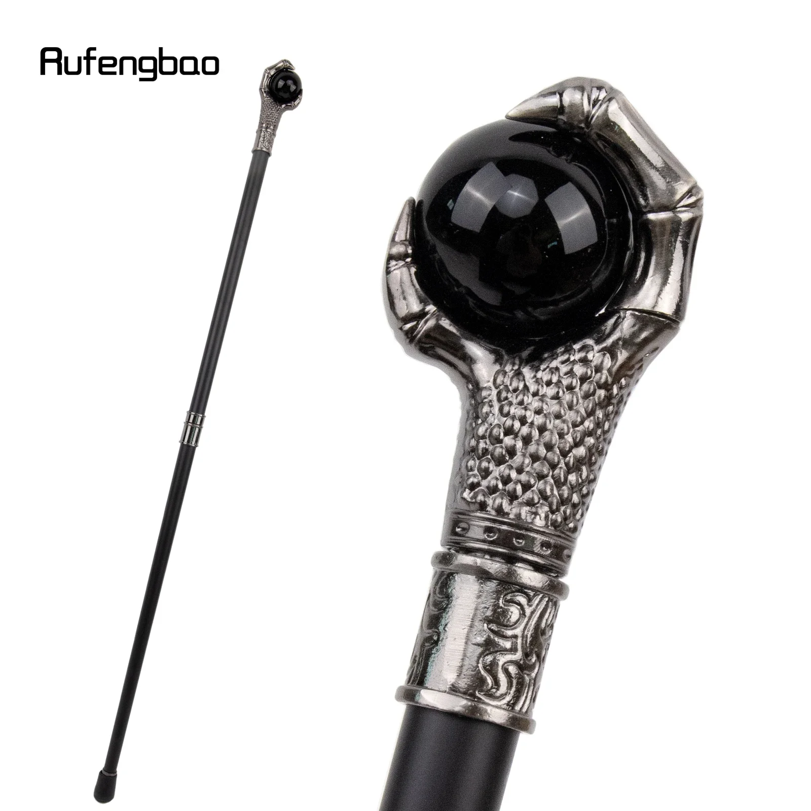 ドラゴンクロウグレイプダークブラックガラスボールシルバー装飾杖-ハロウィン用-コスプレ＆パーティー用-93cm