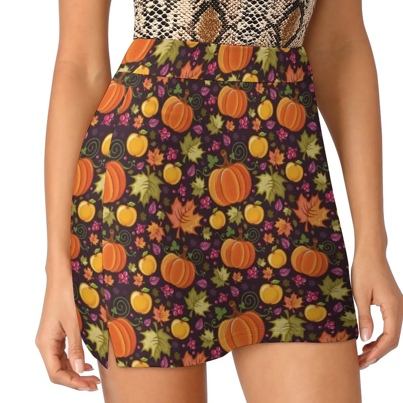 Fall Pumpkin Pattern Women's skirt Aesthetic skirts New Fashion Short Skirts Fall Autumn Pumpkins Leaves Fruit Harvest