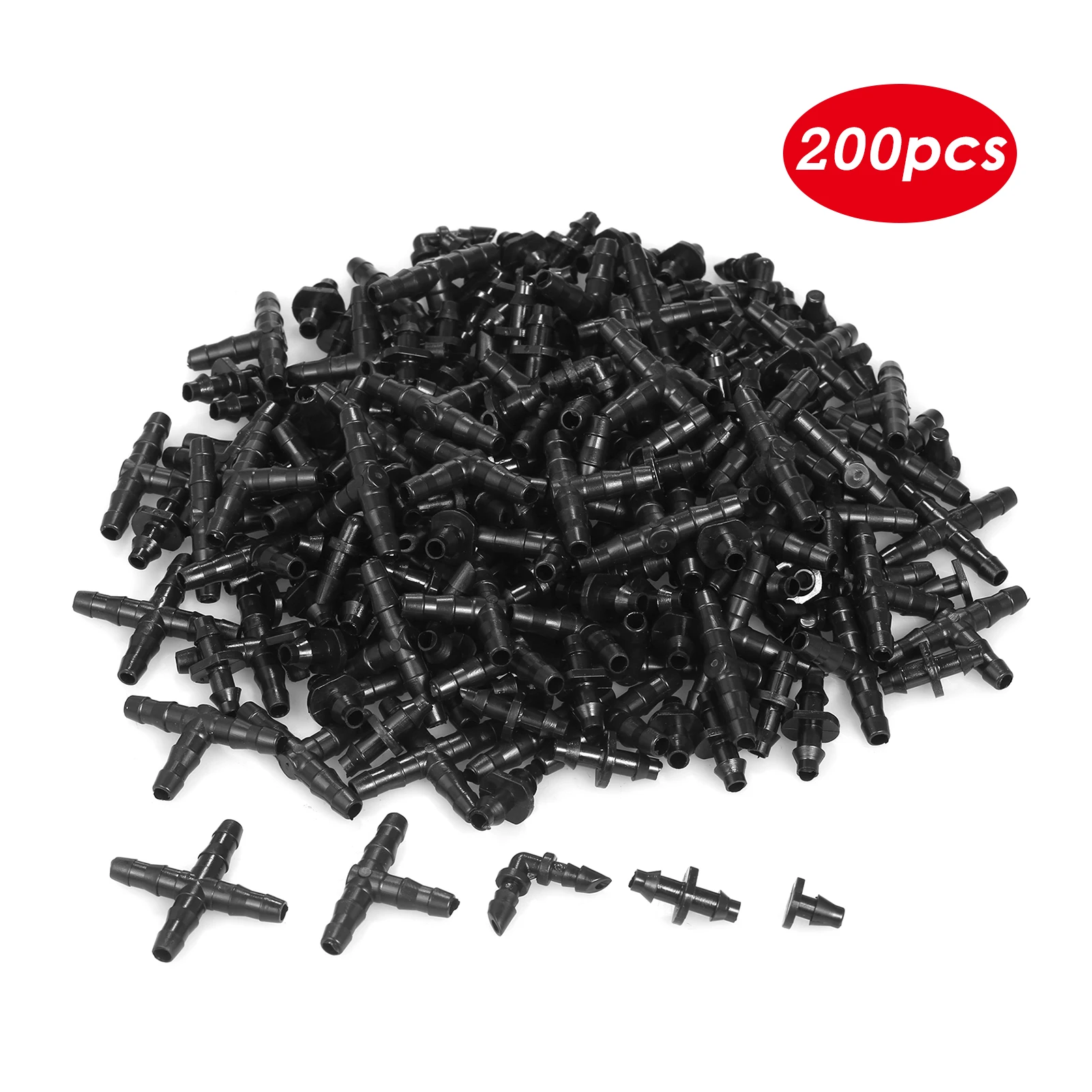 Conector de manguera de 1/4 pulgadas, codo en T, recto, juntas de tubería de agua de jardín, accesorios de sistema de riego por goteo para invernadero, 250 piezas
