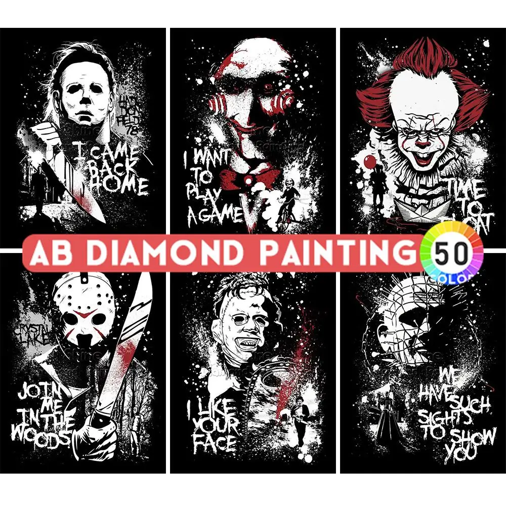 AB Diamond Painting Horror Movie Collection Ghost Doll Naklejka ścienna Cartoon 5D DIY Haft krzyżykowy Mozaika do dekoracji domu