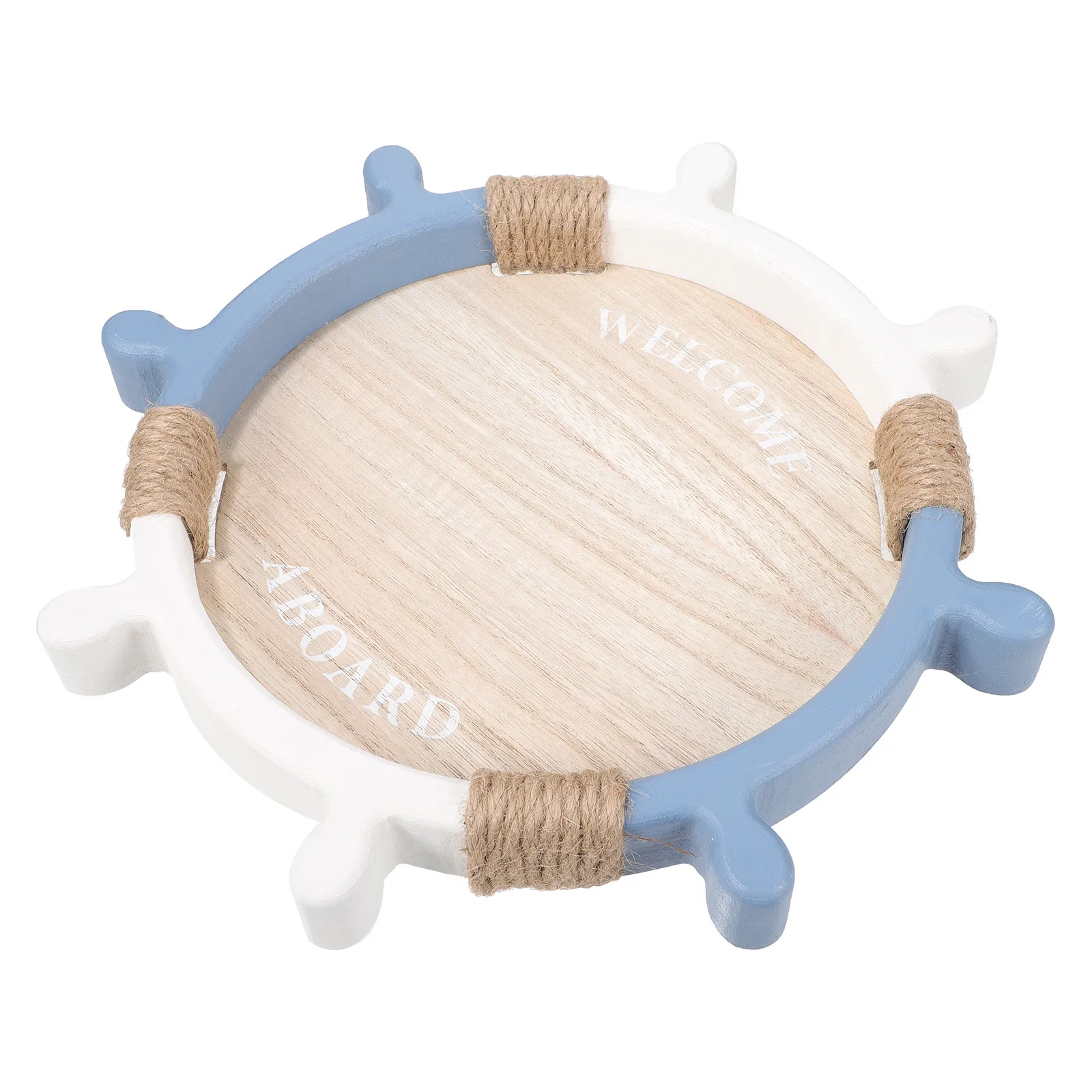 Rustic Brown Wood Ship Wheel Serving Tray Beach Themed Decorative Household Food Fruit Dessert Tea Tray for Tabletop Home