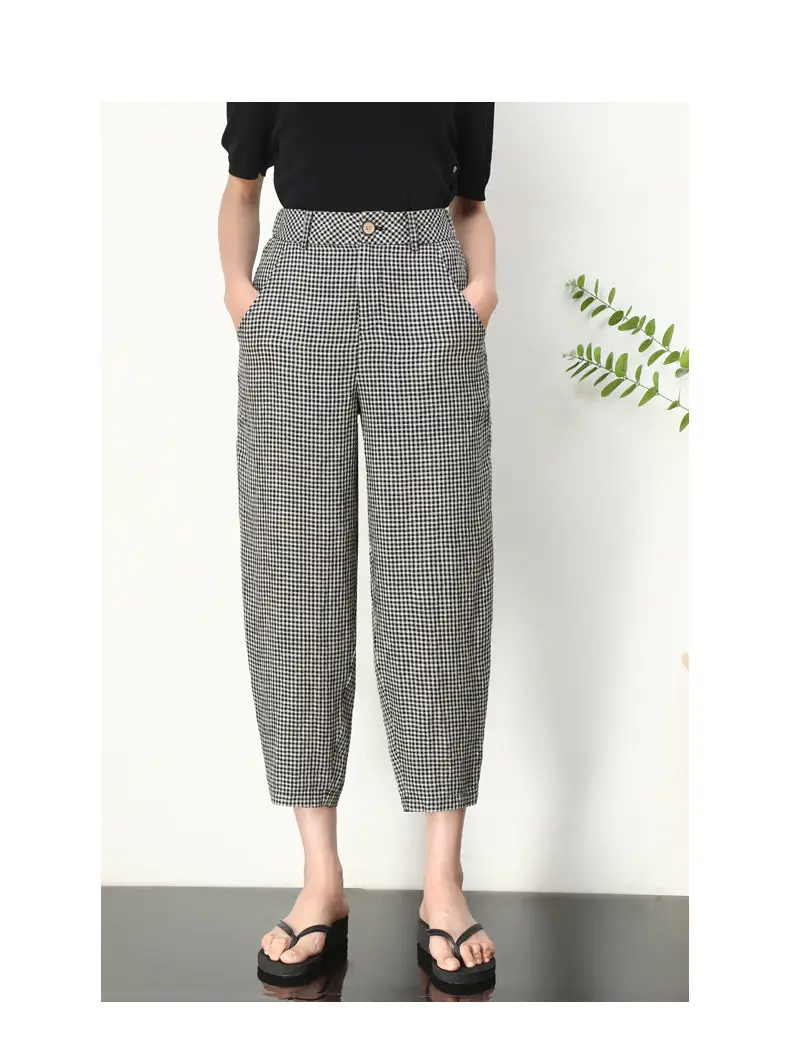 Checkered Cropped Pants For Women's 2026 Summer New Korean High Waisted Loose Drape Wide Leg Harlan Casual Pants
