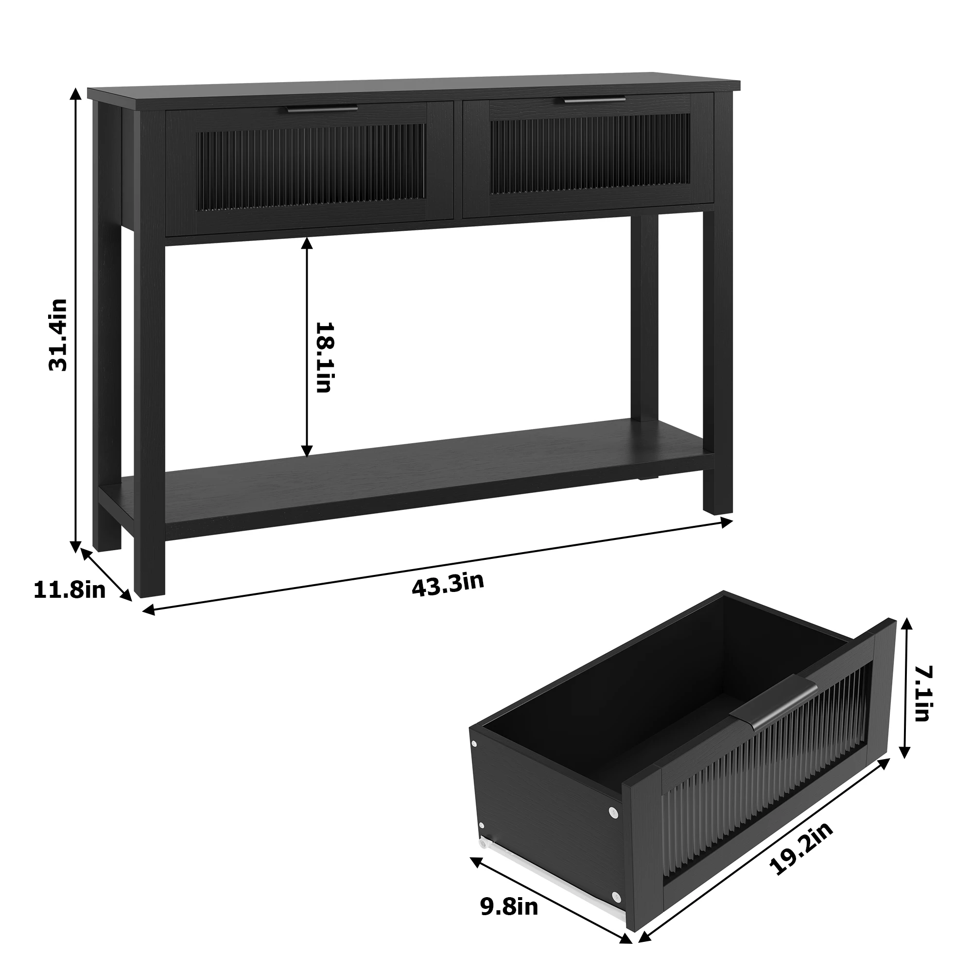 طاولة المدخل، طاولة أريكة خشبية مع درجين زجاجيين، تخزين طاولة وحدة التحكم بطبقتين لطاولات بهو غرفة المعيشة للمدخل #5