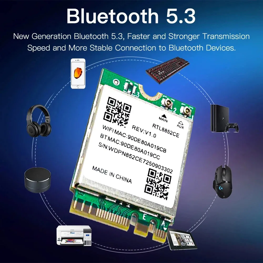WiFi 6E Triple Band 5374 Mbps Bluetooth 5.3 Adapter Draadloze Dongle RTL8852CE M.2 2230 802.11ax Netwerkkaart voor Windows 10/11