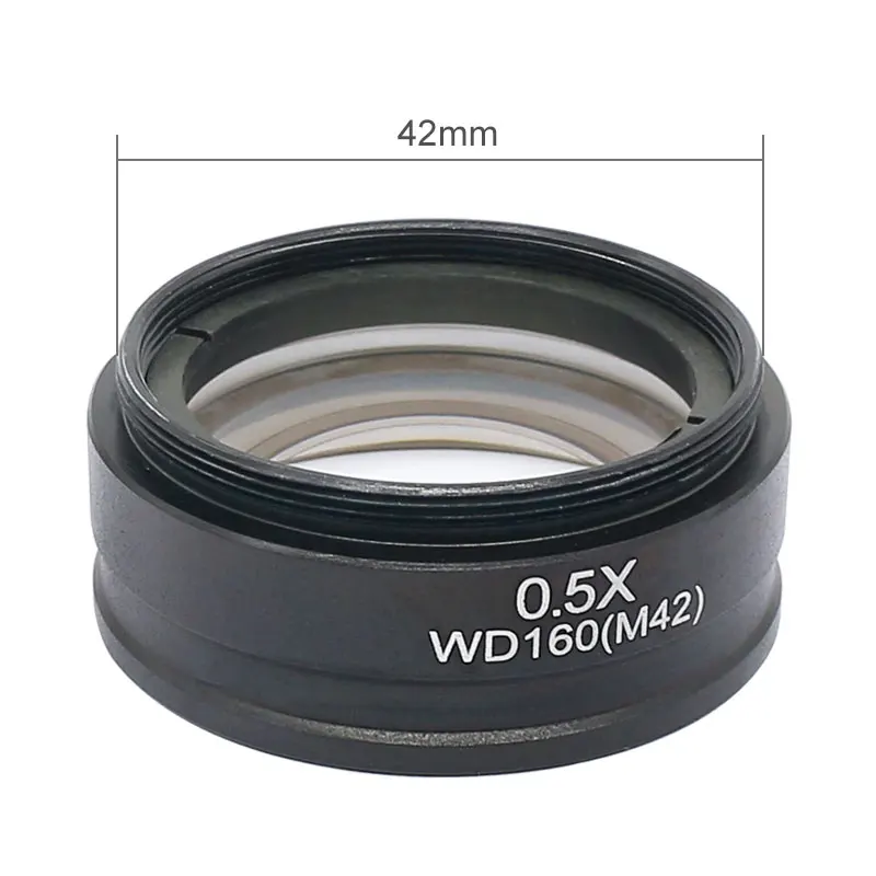 0.5x WD165 Working Distance 160 mm Barlow Auxiliary Reduction Objective Lens with Mounting Thread 42 mm for Stereo Microscope