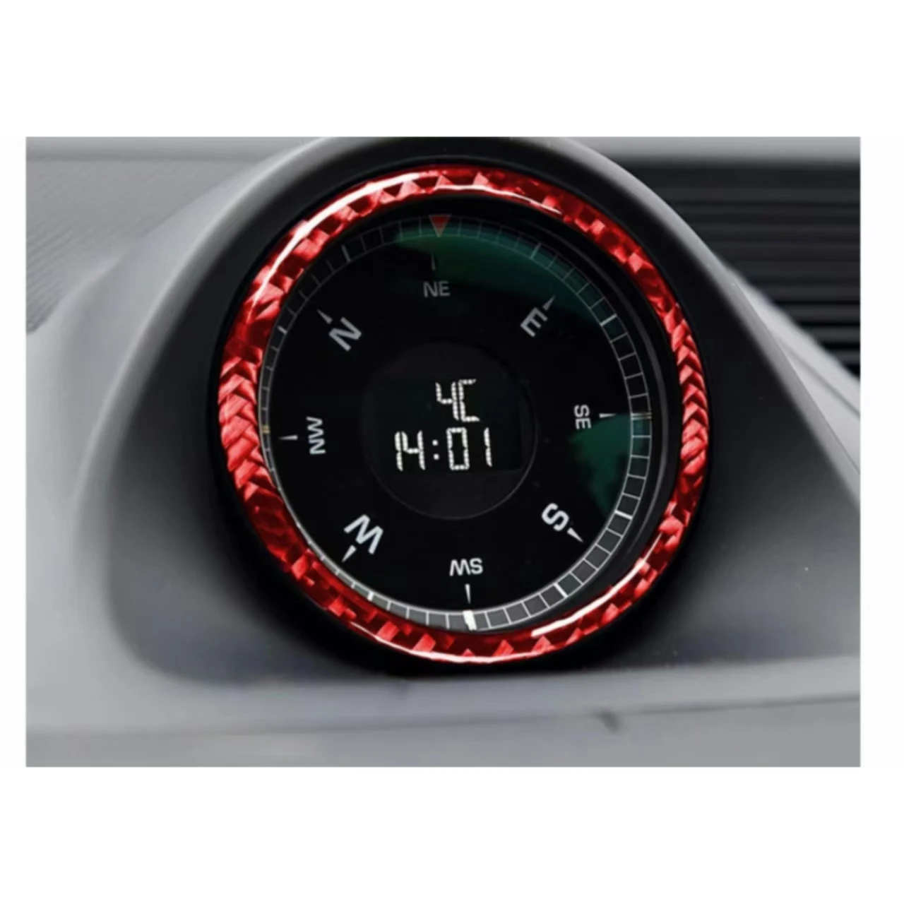 Car Styling Interior Accessories For Porsche Macan 2014 2015 2016 2017  Red Carbon Fiber Car Console Clock Ring Cover Trim