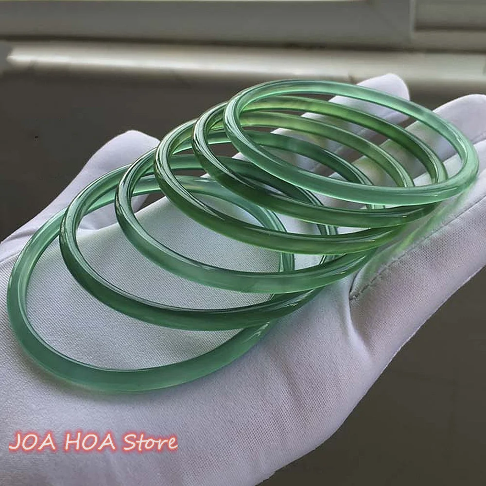 Sun Chrysoprase Bracelet Women's Thin Strips Translucent Green Emerald Jingle Natural Agate Jade Handring Bangle Fine Jewelry