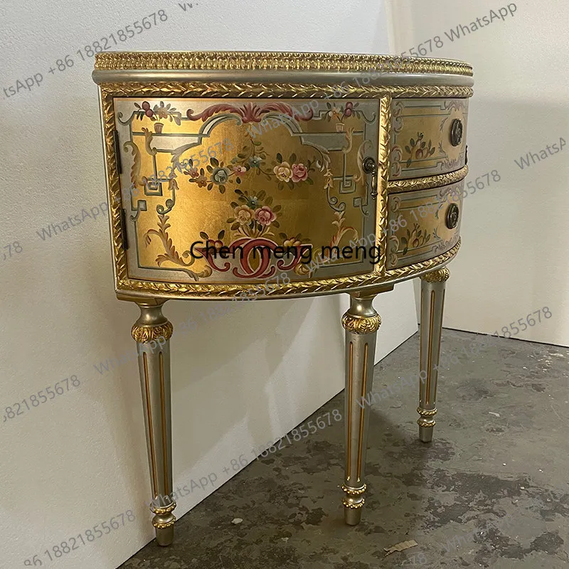 French luxury hand-painted gold foil foyer cabinet, entrance cabinet, solid wood birch locker