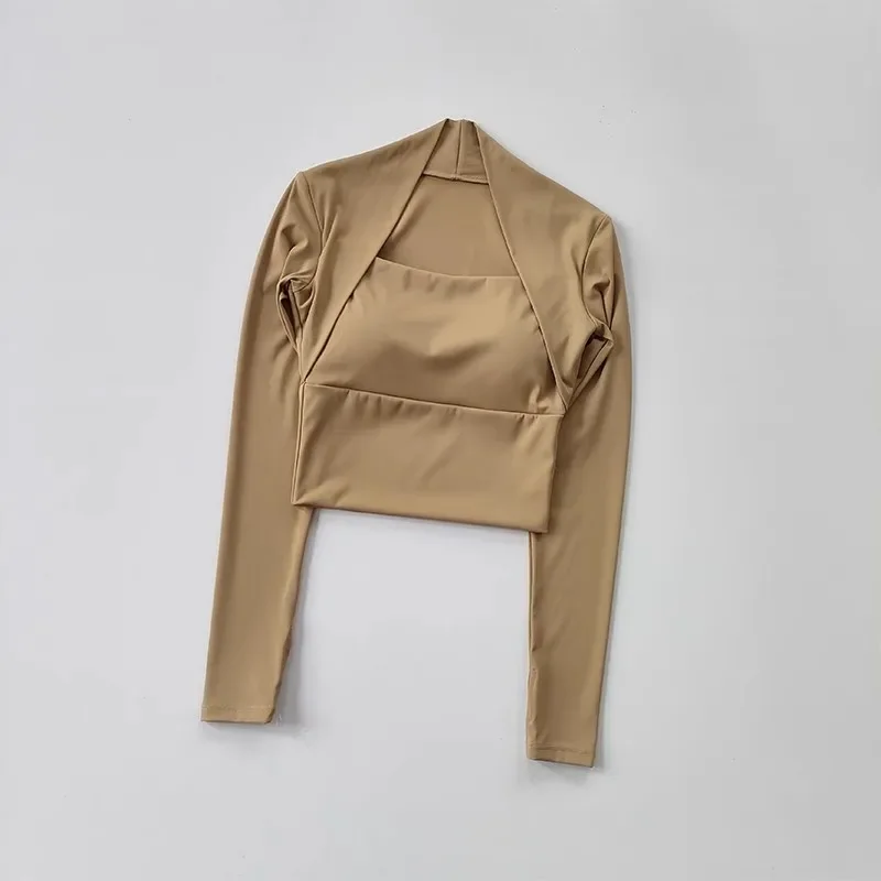 Women's Sexy Quick-Drying Yoga Clothes Fitness Running Suit Waist Slimming Casual Sports with Breast Pads Yoga Shirts