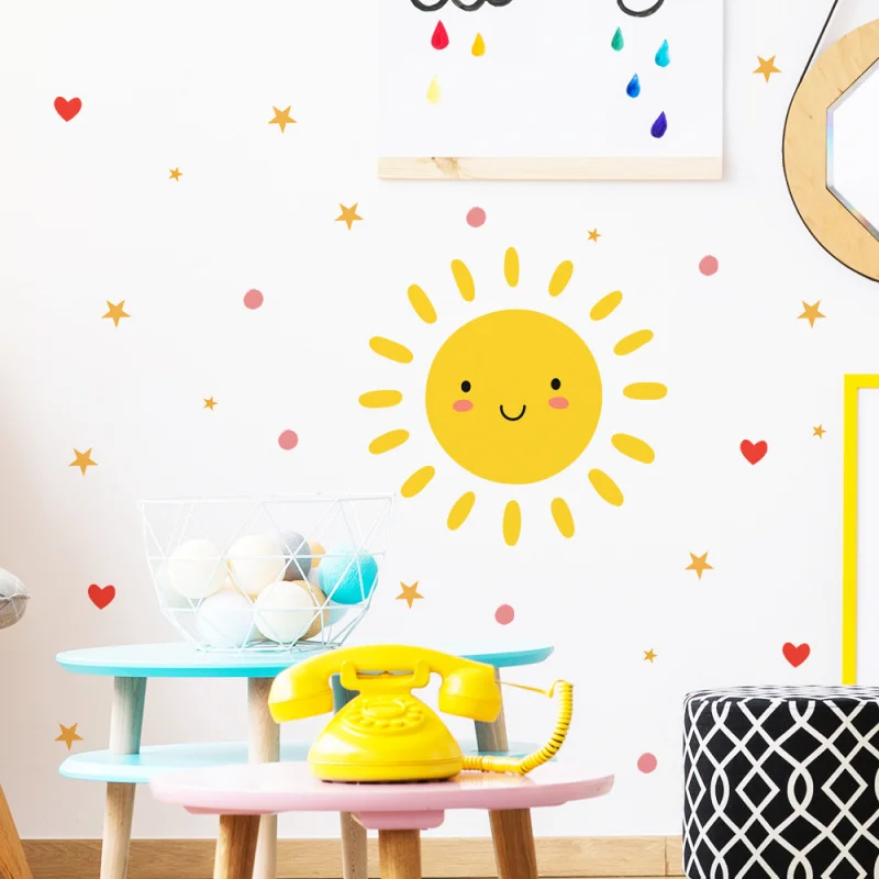

New Smiling Sun Cartoon Wall Sticker, Self-Adhesive PVC Decal for Kids Room Kindergarten, Nursery Bedroom Decor