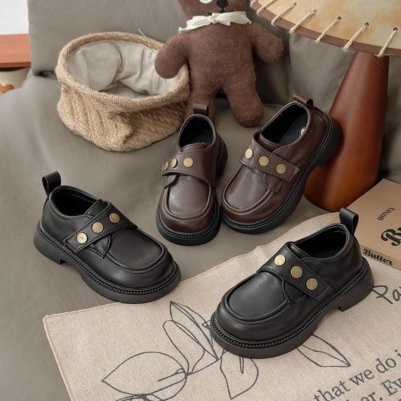 

Kids Fall Leather Shoes Casual School Boys Girls Single Shoe Size 26-36 Toddler Black Brown Round Toe Casual Shoes for Kids