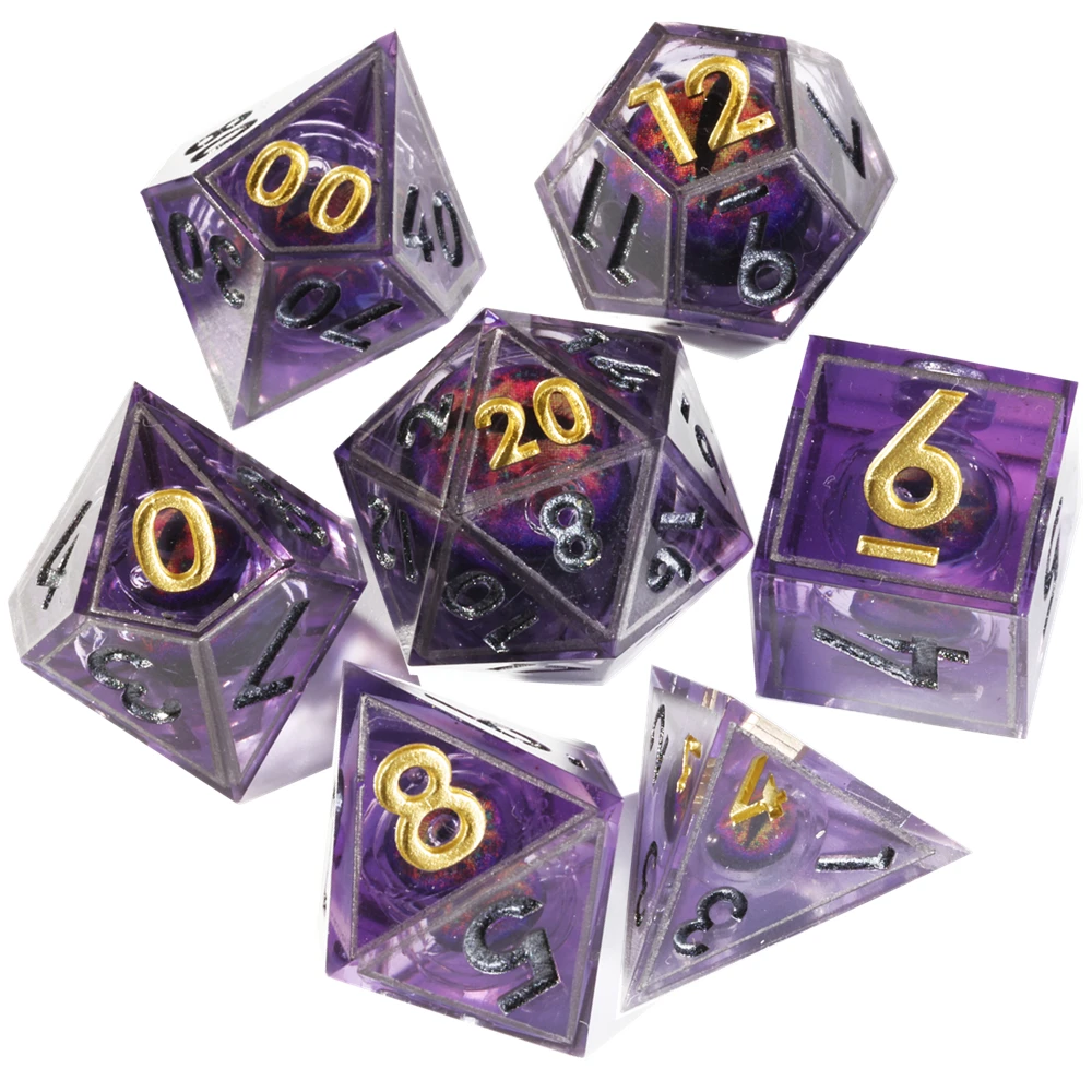 MINI PLANET Purple Black Red Blue Orange Green Dragon Eyes Dice Set D4 D6 D8 D10 D% D12 D20 HandmadeBordered Resin DND Dice Set