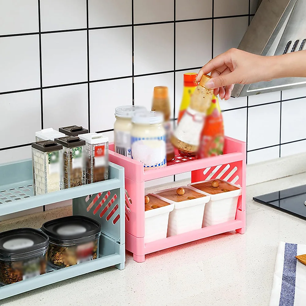 Desktop Rack Cosmetic Stationery Storage Holder 2 Tier Multifunctional Plastic Shelf Makeup Organizer for Office Kitchen