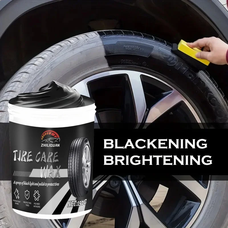 Premium Car Tire Shine Wax – Long-Lasting Gloss & UV Protection, Waterproof Formula for All Vehicles,150ml Bottle (Black/Glossy）