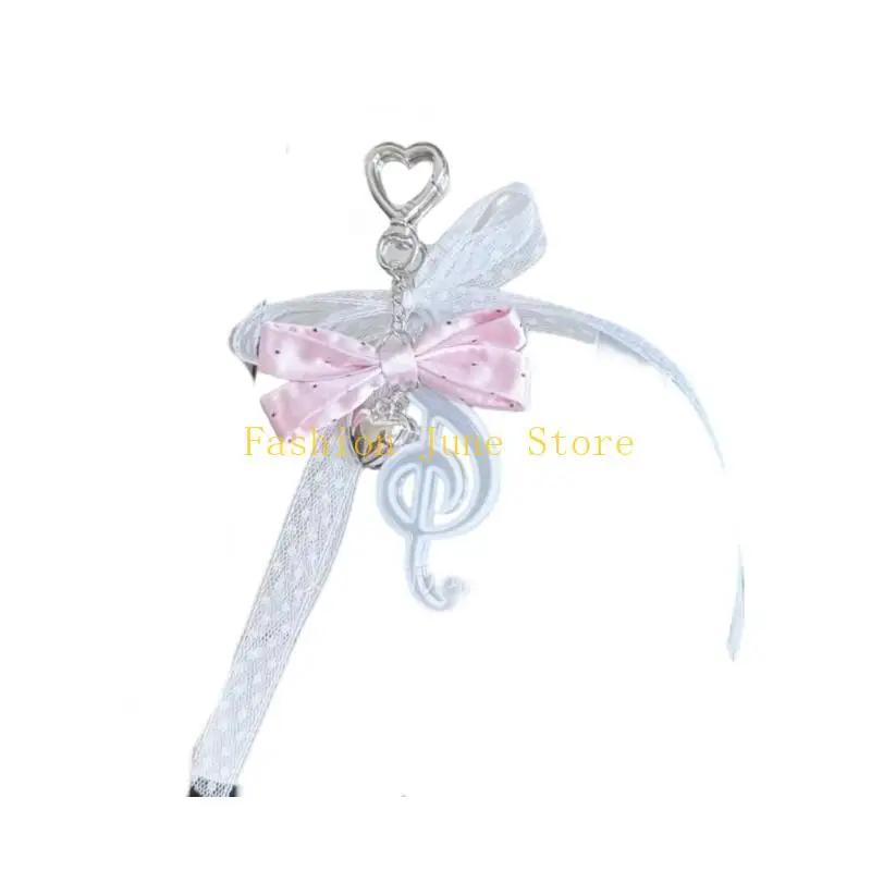 N5KA Lace Ribbon Charm with Silver-Tone Detail Accessory for Everyday Bags