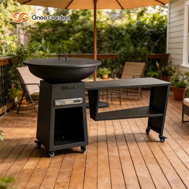 

Airo Outdoor Cooking BBQ Corten Steel Powder Coated Modern Style Fire Pit and Trolley BBQ Grill with Easily Assembled Design
