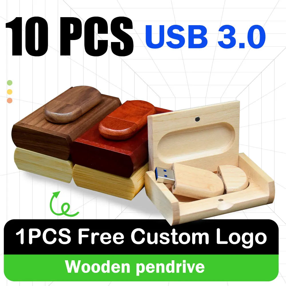 

10pcs/Lot (Customizable LOGO) USB Flash Drive 3.0 Wooden Pendrive 4GB 8GB 16GB 32GB 64GB 128GB Memory Stick Wedding Gift