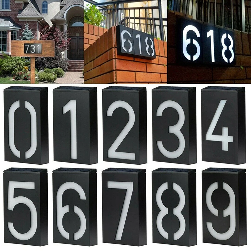 Energia Solar LED Number Sign Light, Casa, Hotel, Porta, Endereço, Placa de Dígitos, Placa, Lâmpada, Exterior