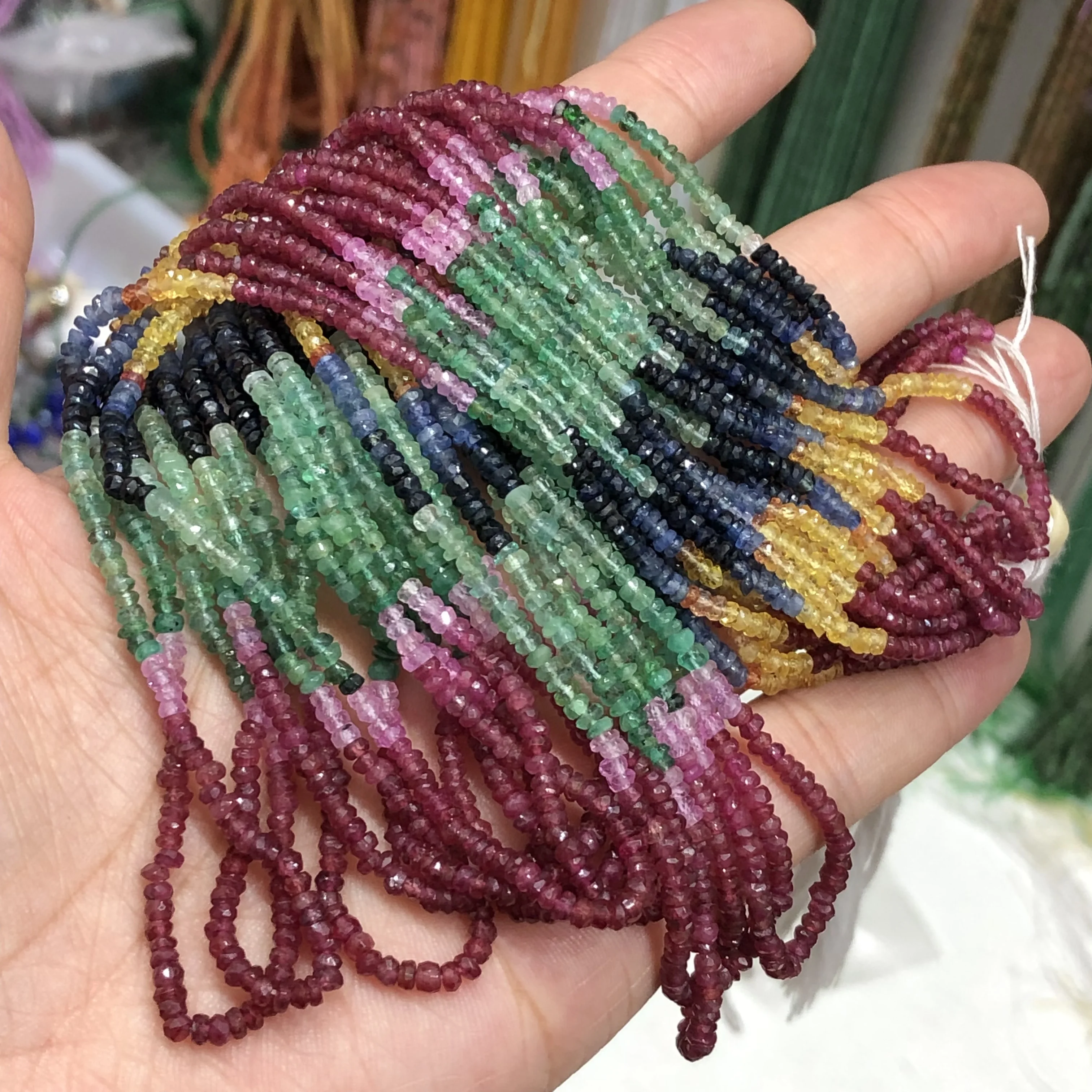 1 Pc Fengbaowu Natural Colorful Gem Sapphire Ruby Emerald Loose Spacer Beads Jewelry Making For Bracelet Necklace Earring