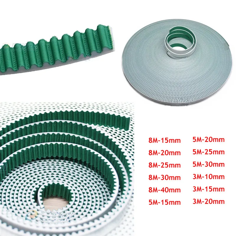 

1Meter HTD3M 5M 8M Width 10/15/20/25/30mm Open Timing Belt With Steel Core Polyurethane Steel Core Tooth Surface Green