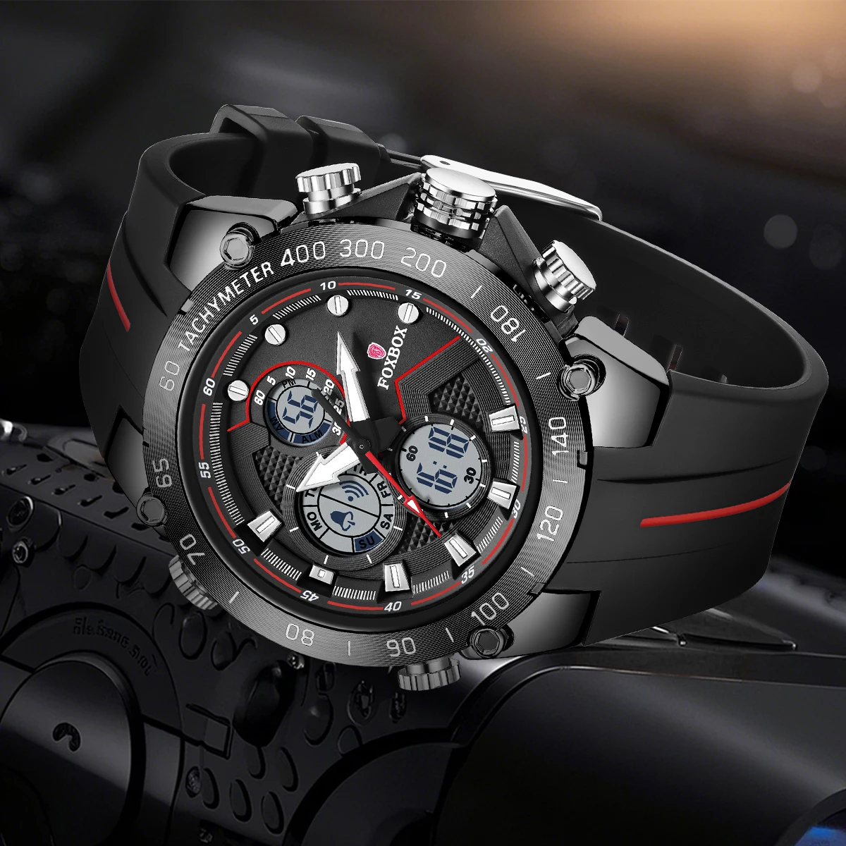 FOXBOX Fashion Electron Watch number Display Screen Date Luminous Men's Quartz Watch Timepiece relógio de homem reloj