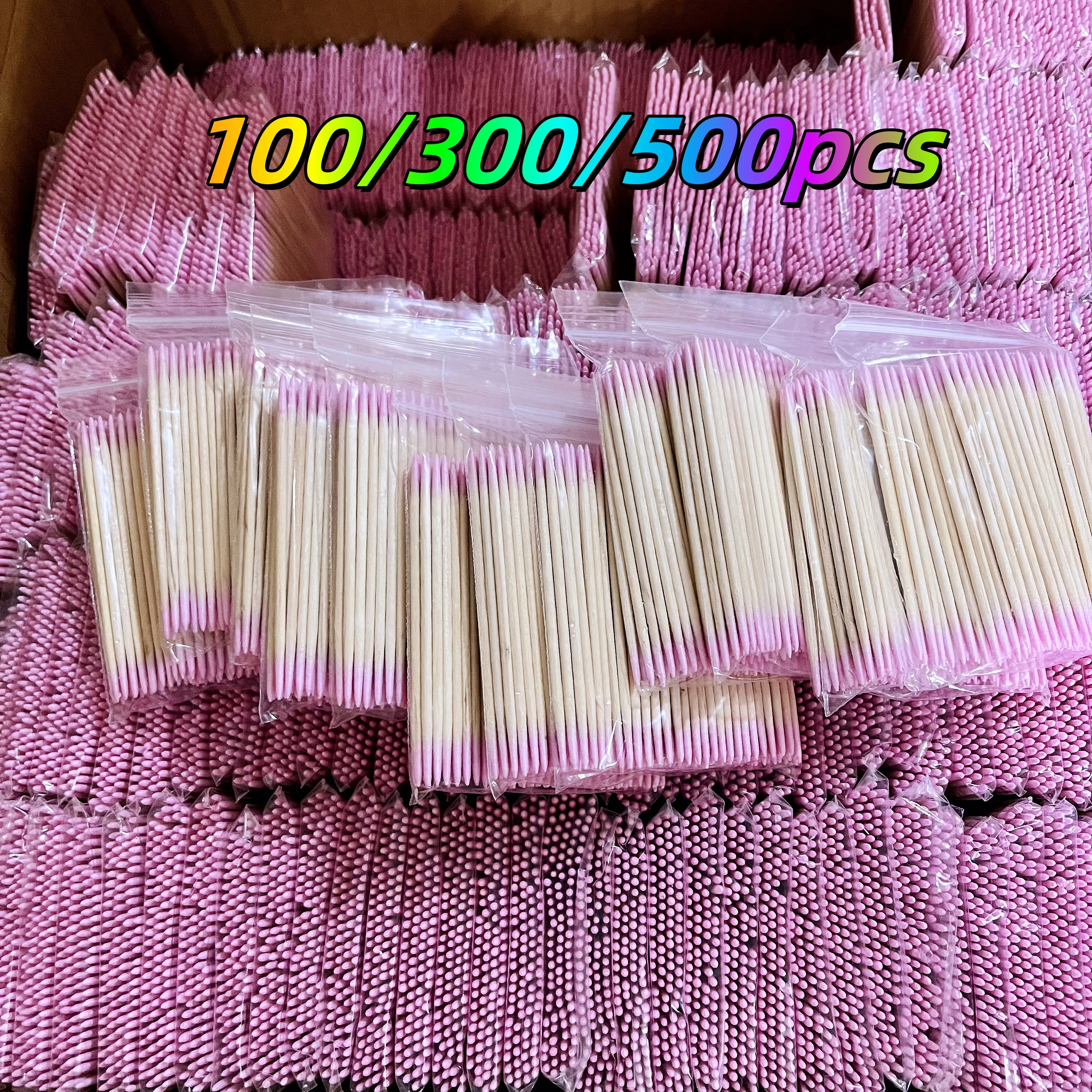 100/300/500 peças cotonetes de ponta dupla rosa aplicadores de arte e maquiagem para tatuagem de sobrancelha, cuidados de saúde e escovas de limpeza