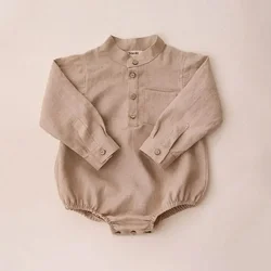 Spring Baby Boy Romper Linen Cotton Long Sleeve Baby Boy Clothes Summer