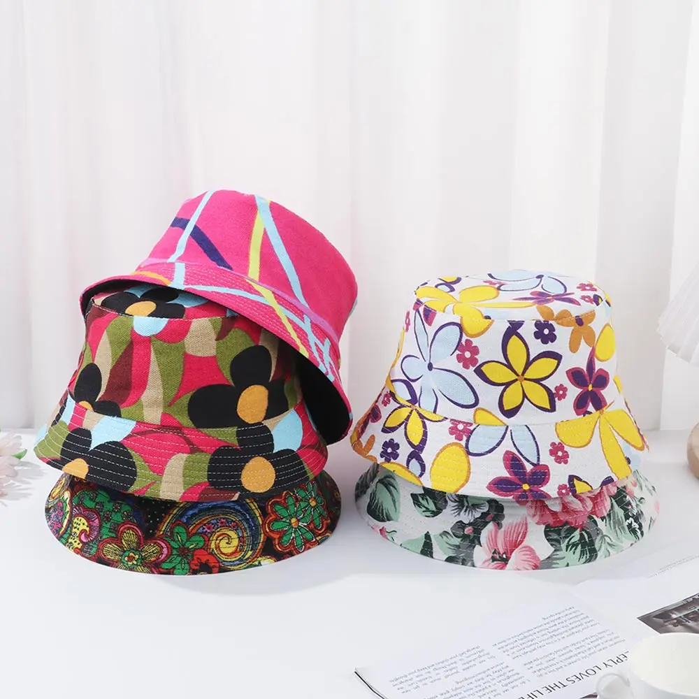 New Printed Panama Hats for Men Japanese Outdoor Sunshade Fisherman Caps Travel Beach Cute Double-sided Bucket Hat